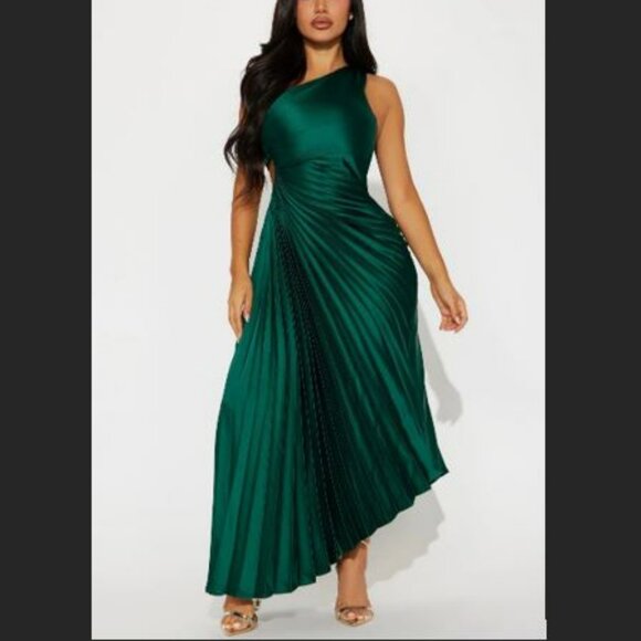 Fashion Nova - Hunter Satin Belle Maxi Dress One Shoulder - Picture 1 of 3